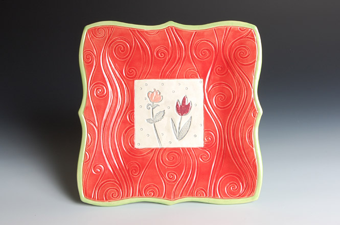 Red Platter with Flowers