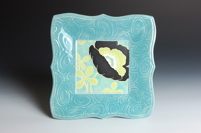 Turquoise Platter with Poppy